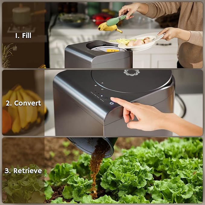 Revive Food-to-Soil System, Odorless Countertop Electric Kitchen Composter, 1-Click Smart Operation, Powerful Sharksden Trinity Blade to Cycle Food Waste into Earth Nutrition