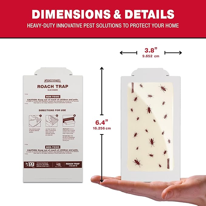 Catchmaster Roach Trap Glue Boards 6-Pk, Adhesive Bug Catcher, Insect & Roach Killer, Scorpion, Spider, Cricket, & Cockroach Traps for Home, Bulk Glue Traps for House & Garage, Pest Control for Home