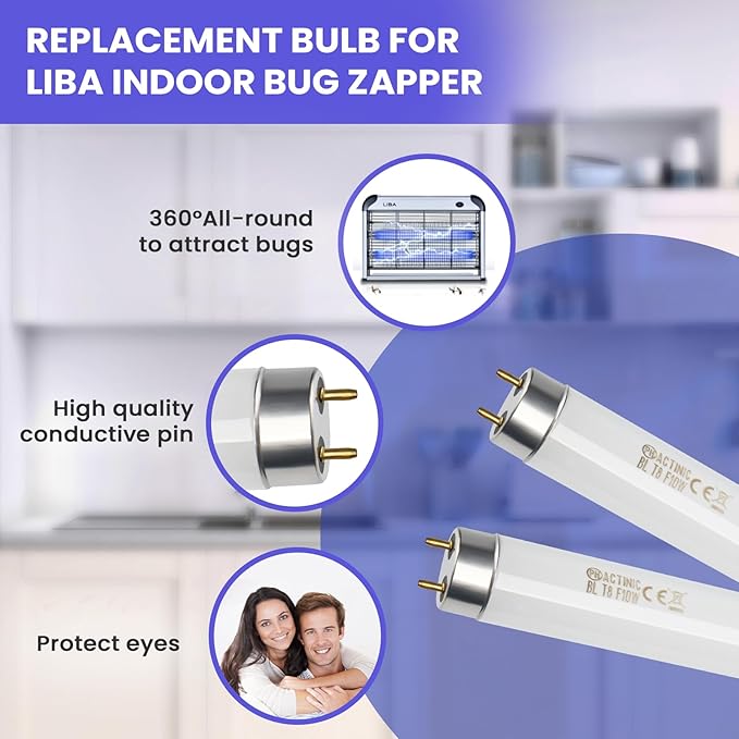 LiBa Bug Zapper Replacement Bulb Light Tube 10W for 20W Electronic Bug Zapper, T8 UV Lamp Bulbs for Indoor Outdoor Mosquito Zapper Lamp (2 Pack), Fit LiBa Bug Zapper Indoor