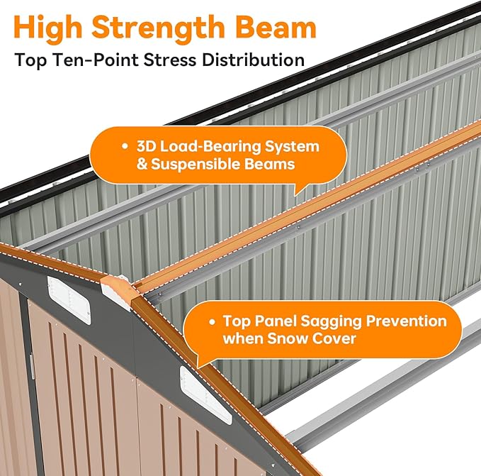 8x12 FT Metal Outdoor Storage Shed, Dual Doors with Lockable Bolts, Large Garden Shed for Yard Tools, Bike, Generator, Waterproof Galvanized Steel Panel with Vent & Sloping Roof(Brown)