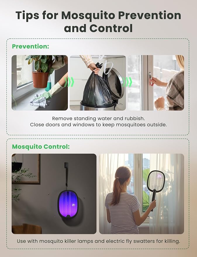 YISSVIC Electric Fly Swatter Foldable Bug Zapper Racket 2 in 1 Mosquito Killer with Purple Attractant Light Rechargeable 1800mAh for Indoor Home Backyard Patio Camping