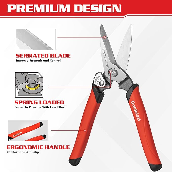 Goldblatt 3PCS Scissors Heavy Duty, Multipurpose Scissors, Drop Forged Blade, with Small Serrations, Comfortable Handle, Shop Scissors Easy Cutting Cardboard, Wires, Leather, Fabric