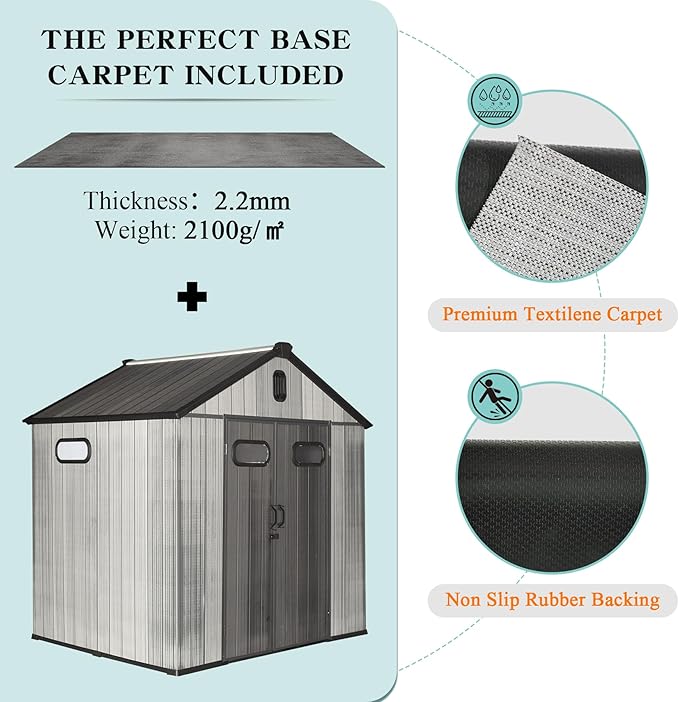 Domi 8x6FT Resin Outdoor Storage Shed with Lockable Door, Waterproof Outside Sheds with Windows & Vents, Heavy-Duty Plastic Tool Storage Shed for Patio Furniture, Lawn Mower, Bike