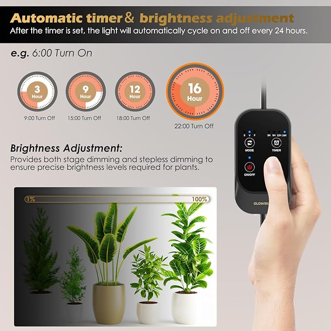 Grow Light with Auto-Timer, Hanging and Standing Grow Lights for Indoor Plants,3 Light Modes, Detachable Full Spectrum Plant Lights for Wide Area Coverage in Indoor Plants (45 in)