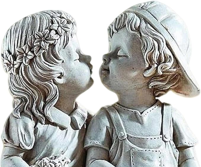 Boy and Girls Statues Outdoor Decorative for Garden, Fisrt Kiss Yard Statue for Patio Porch Lawn Bookshelf Decor, Couple Garden Sculpture, 8 1/4" L x 4 3/4" W x 9" H
