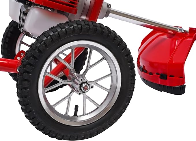 Weed Wacker, 2 Stroke 49 CC Gasoline Weed Eater, 6500-7000R/Min Hand Push Weed Wacker, 0.95L Small Weed Wacker, can Folded Rear Wheel, for Mountains, Hills, Plains, Orchards Etc