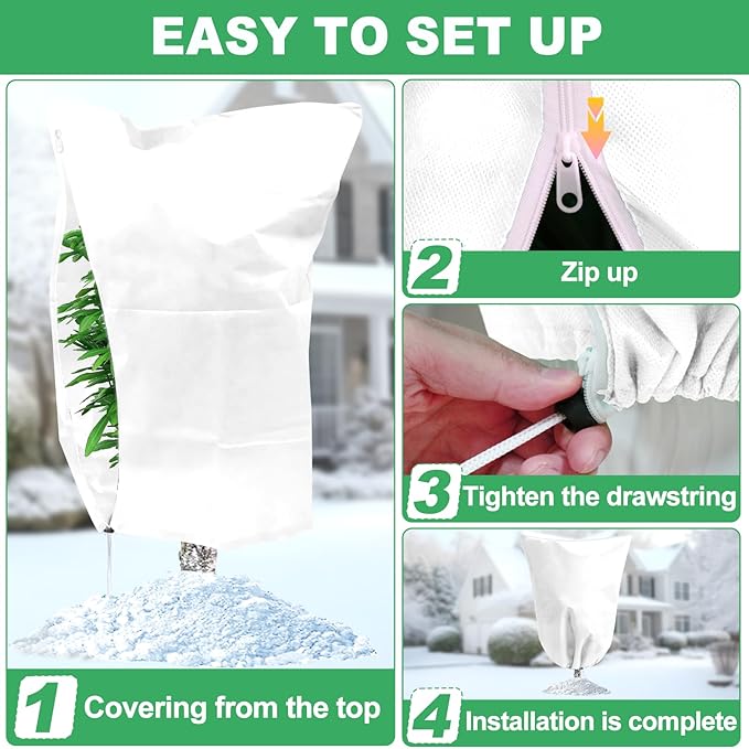 Plant Covers Freeze Protection with Zipper Drawstring, 78.7" X 94.4" Fig Tree Covers for Winter Frost Cloths for Outdoor Plants Bags, Large Shrub Trees Jacket Covers for Winter Cold Weather