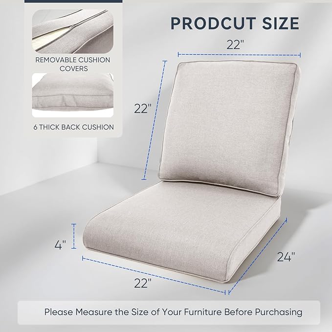 7-Piece Outdoor Patio Cushion Set - Fade & Water Resistant with Removable Olefin Cover, 22x24x4 Inch Memory Foam Cushions for Wicker Sectional Sof - Beige/Regular