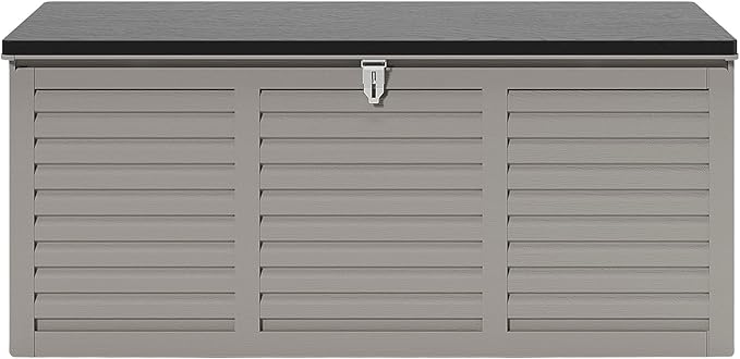 Resin Deck Box, 130 Gallon Outdoor Storage Box with Lockable Lid, Waterproof Patio Storage for Garden Tools & Outdoor Accessories (Dark Black) (Light Gray)