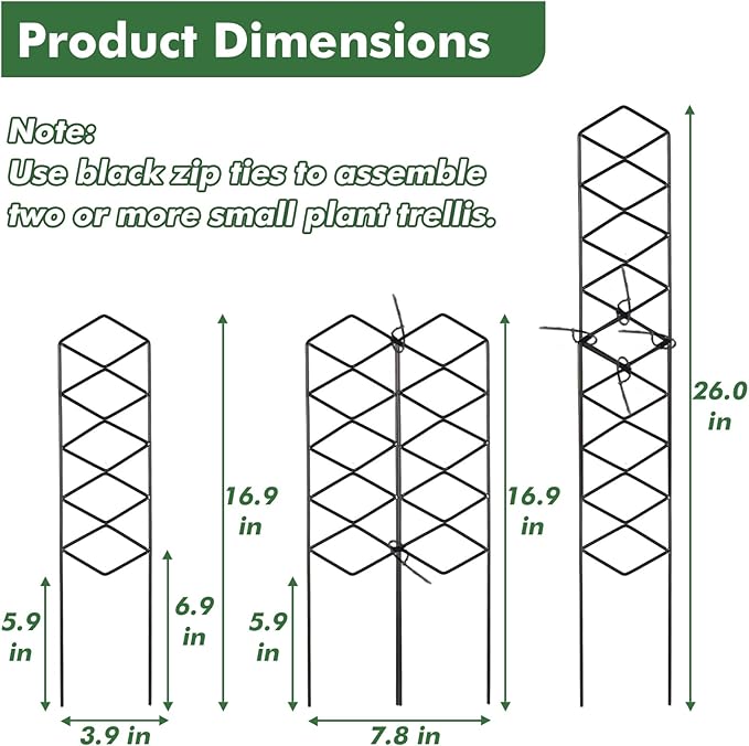 Stackable Metal Trellis for Potted Plants, 4 Packs 17 Inch Small Garden Trellis for Climbing Plants Indoor, Pothos Plant Climber Support Indoor Plant Support Stakes, Black