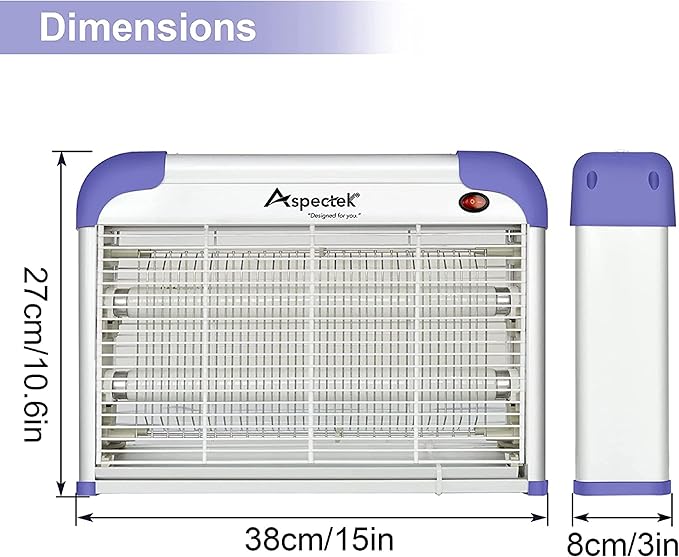 ASPECTEK 20W Indoor Bug Zapper, Powerful UV Bugs Lamp Attract Insects and 2800V Grid Kills Flying Insects, Includes 2 Replacement Insect Killer Lights