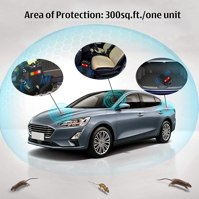Under Hood Rodent Repeller Ultrasonic Mouse Repellent Battery Operated Pest Repeller Rat Mice Deterrent Rodent Repellent for Car Engine Garage RV Basement Attic 2 Pack Humane