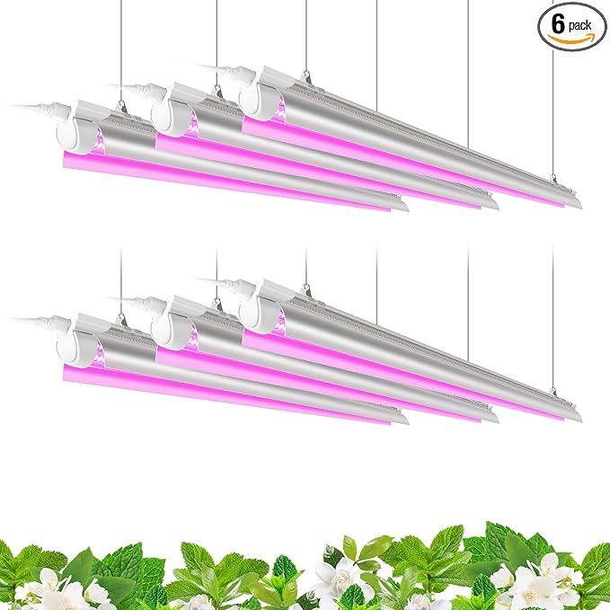 Barrina LED Grow Light, 252W(6 x 42W) 4ft T8, Full Spectrum, V-Shape with Reflector, Linkable Design, Plant Lights for Indoor Plants, 6-Pack