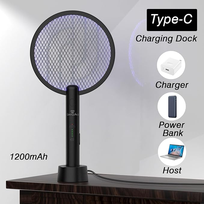 Bug Zapper Racket, 2 in 1 Fly Swatter USB Rechargeable, 4000V Electric Fly Zapper with 4 Layer Safety Mesh,Electric Racket for Kitchen, Home, Garden and Outdoors