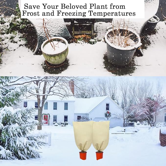 gardtree Winter Tree Covers Freeze Protection 47.2" x 70.8" 4 Packs, Thicker 2.4oz/yd² Garden Covers Frost Protection, Outdoor Plant Protector with Zipper Drawstring for Shrubs, Potted Plants