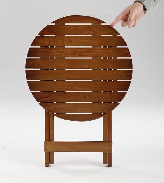 Outdoor Small Table Round Folding Side Table, Foldable Wooden End Table for Indoor, Porch, Patio, Camping as Coffee Table or Plant Stand, Brown 