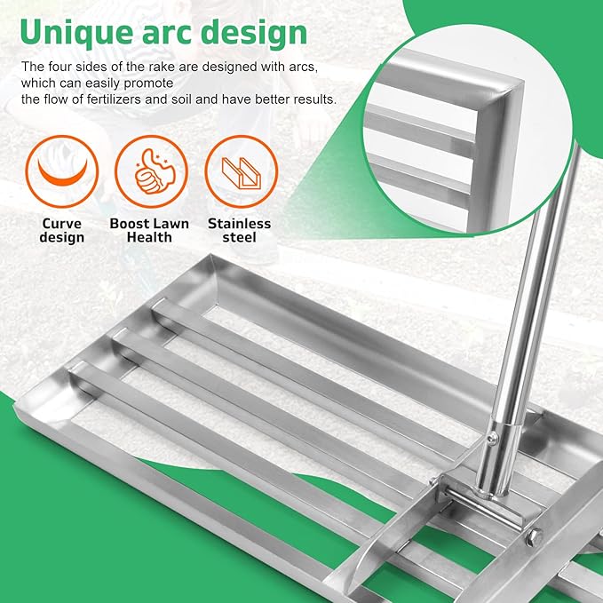 Lawn Leveling Rake(3 Packs) Yard Leveling Rake Suit,Heavy Duty Effort Saving Lawn Level Tool,36"x10"x75" Heavy-Duty All Stainless Steel Lawn Leveler(1 Pack,15"x10"x 50"Lawn Leveler Tool(2Packs)