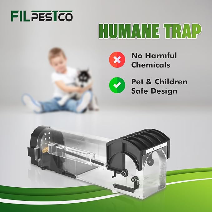 Set of 4 Humane, Catch and Release, Reusable, Tunnel Motel Mouse and Rat Trap for Indoor and Outdoor Pest Control Solutions