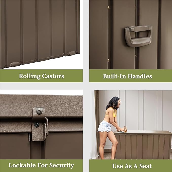 CHUNLY 120 Gallon Outdoor Deck Box, Waterproof Patio Storage Box Storage Bench for Outside Cushions, Garden Tools, Pool Accessories (Dark Brown)