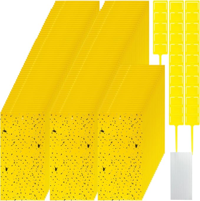 550 Pcs 7.9 x 4 Inch Sticky Traps for Plant Gnats Double Sided Sticky Traps with Twist Ties for Flying Killer Insect Indoor Outdoor Fungus Gnats, Whiteflies, Aphids (Yellow)