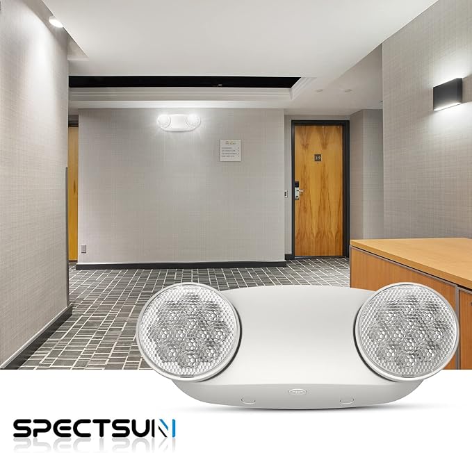 SPECTSUN 12 Pack LED Emergency Lighting Fixture with Battery Backup and Bug Eye Heads-US Standard Emergency Light Combo-Compact Design–Thermoplastic Housing for Indoor Outdoor