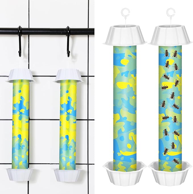 Qualirey 2 Pcs Sticky Fly Trap Fly Stick with Hanging Hook Adhesive Flying Catcher for Indoor Outdoor Trap Houseflies and Flying Insects Mosquito Bee Wasp Moth (Camouflage Style)