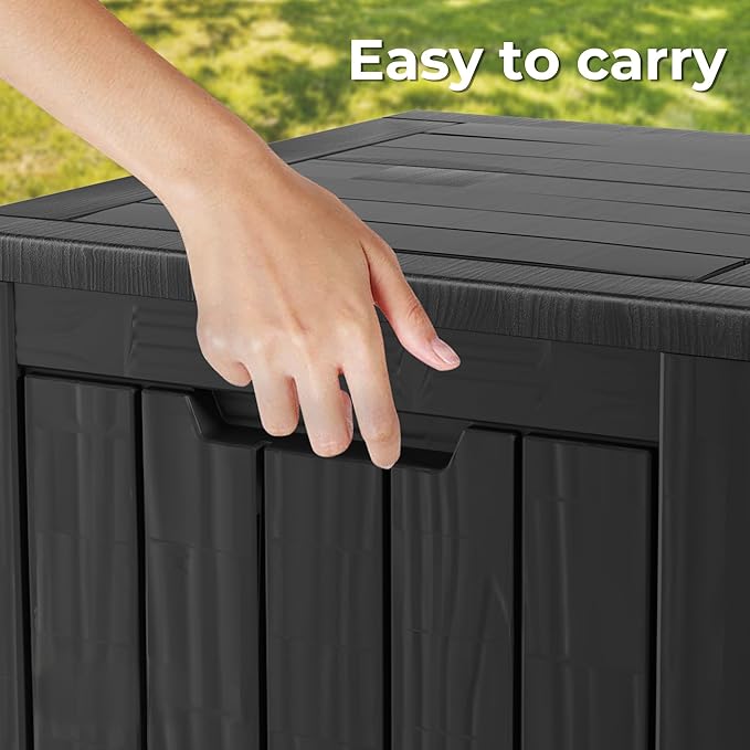 35 Gallon Waterproof Large Resin Deck Box Indoor/Outdoor Lockable Storage Container and Seating for Garden, Pool, and Patio (35 Gallon, Black)