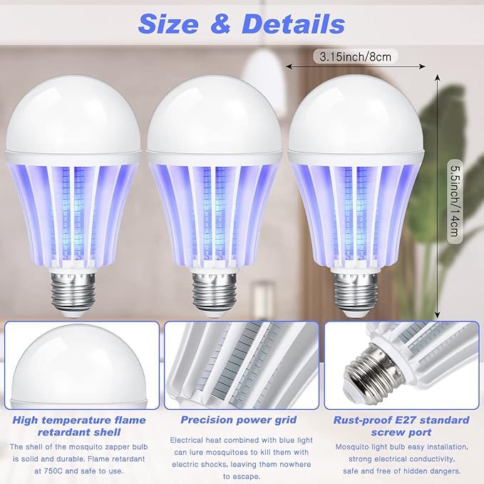 Qualirey Bug Zapper Light Bulb Bulk 2 in 1 Electronic Mosquito Killer Lamp LED Light for Fruit Flies Bug Fly Insect Mosquito Control, Suitable for Indoor Entryway Patio Doorway Corridor (12 Pcs)