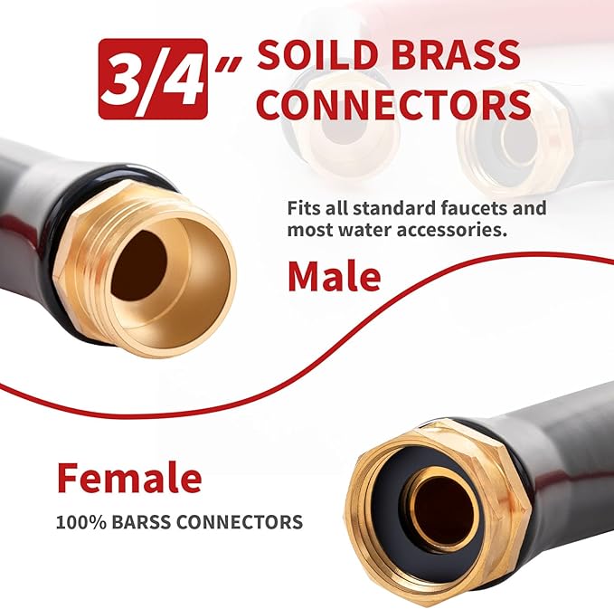 Garden Hose 15 ft x 3/4” Hot/Cold Heavy Duty Water Hose,-50°F to 190°F,Burst 600Psi Flexible Upgraded Rubber Hoses,3/4” Solid Fittings for All-weather Outdoor Lawn & Garden