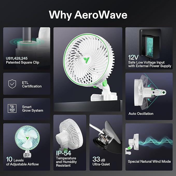 VIVOSUN AeroWave E6 Grow Tent Fan 6”, EC Motor, Smart Wifi Control, US Patented Auto Oscillating Clip fan, Weatherproof IP-54, Strong Airflow but Quiet for Hydroponic Ventilation Circulation, 1-Pack
