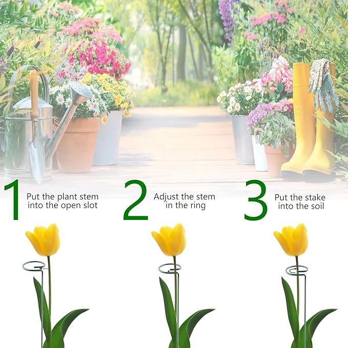 24 Inch 12 Packs Plant Support Stakes,Garden Single stemmed Plant Support Hoops, Plant Prop, for Flowers,Orchid, Tomatoes Peony Lily Rose (24 inch)