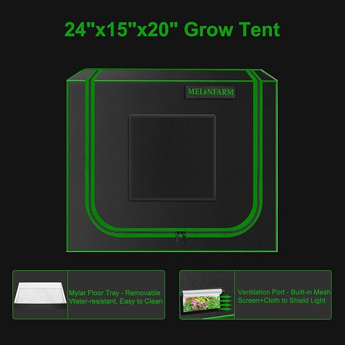 MELONFARM Small Grow Tent for Aerogarden,24”x16”x20” ,Hydroponics Growing System ,Highly Reflective 600D Diamond Mylar Canvas with Ventilation window and Floor Tray for Hydroponic Indoor Plant Growing