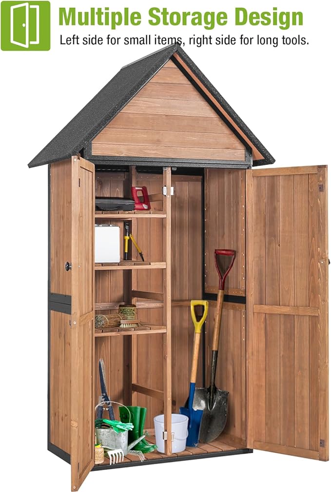 GUTINNEEN Shed Outdoor Storage Upgraded with Durable Metal Frame Garden Shed Tool Storage Cabinet with Wooden Floor Adjustable Shelfs 2.5 x 1.4FT (Brown)
