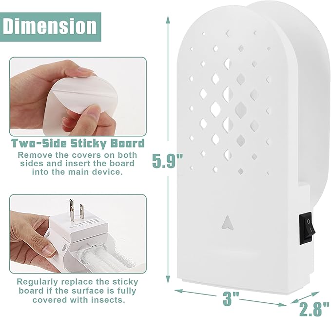 Lulu Home Indoor Flying Insect Trap, 2 Packs Plug-in Bug Light Catcher with 10 Reversible Sticky Pads, 365nm Wavelength Attracting Mosquitos, Moths, Fruit Flies, Gnats and More for Home & Office