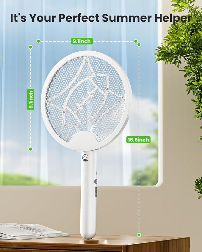 Electric Fly Swatter Racket, Foldable 2 in 1 Bug Zapper with Purple Trap Lamp, 4000V & 1500mAh Powerful Mosquito Trap Killer with Type-C Rechargeable for Indoor Home Office Patio Camp(1 Pack)