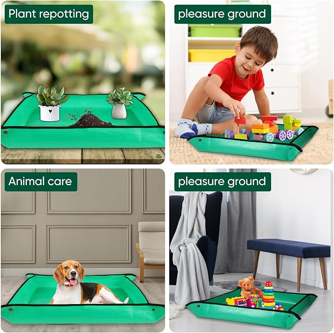 HKZ Repotting Mat for Indoor Plant - 39.5'' x 39.5'' Planting Soil Mess Control, Portable Succulent Planting Potting Tray Waterproof Gardening Bonsai Tools Transplanting(Pale Green)