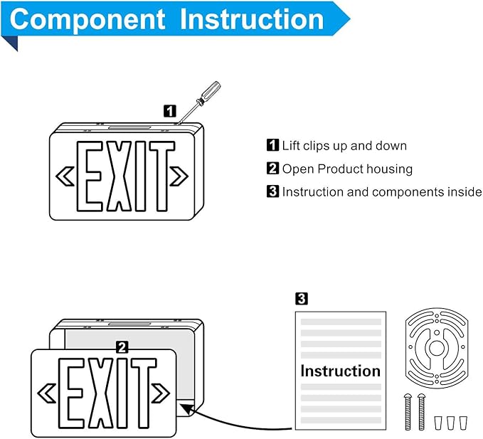 Spectsun 1 Pack LED Exit Sign, Emergency Exit Light with Battery Backup, Double Face, UL 924, AC 120/277V, Damp Location, Hardwired Red Letter Exit Lights for Business.