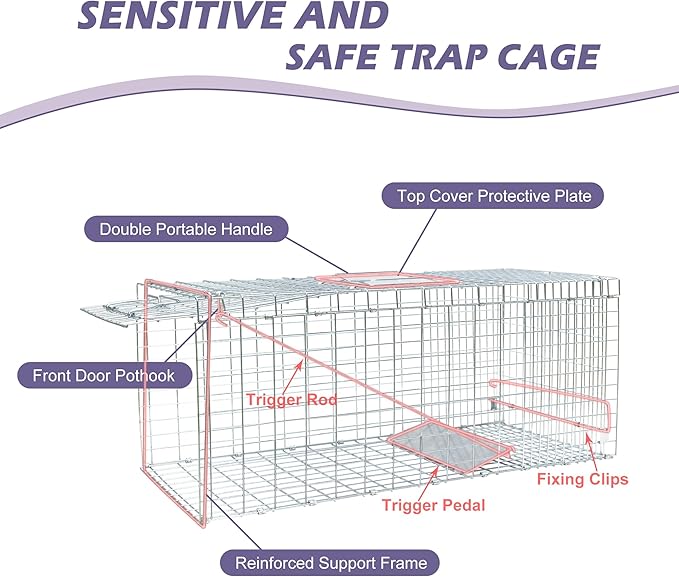Live Animal Trap Cage with Cover and Gloves, Heavy Duty Folding Animal Traps Cage for Stray Cats, Humane Cat Trap for Raccoon, Squirrel, Skunk, Catch and Release - (32 x 10 x 12 inches)