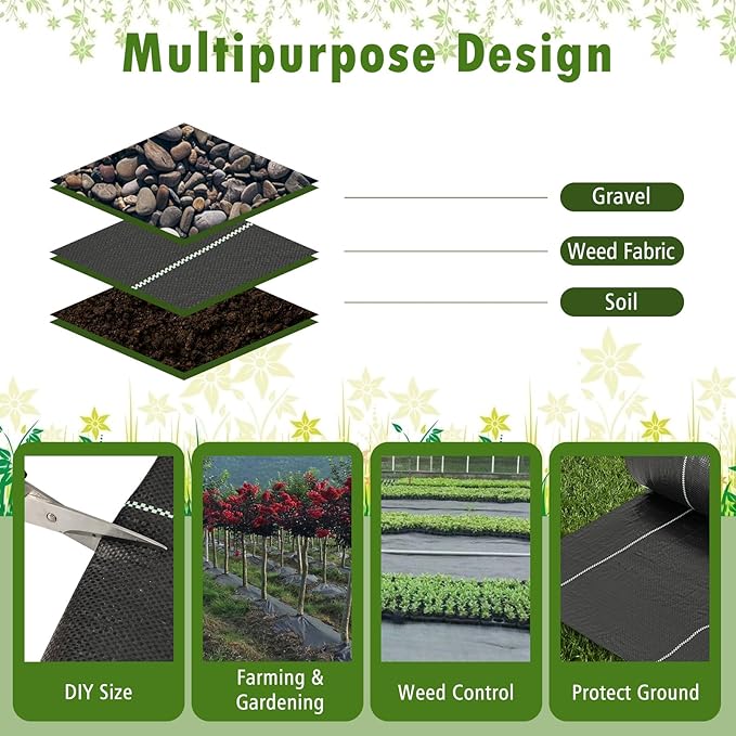 6FT x 300FT Weed Barrier Fabric, 4.6oz Landscape Fabric Heavy Duty Weed Barrier, High Permeability Ground Cover Geotextile Fabric Weed Cloth for Garden, Farm & Driveway