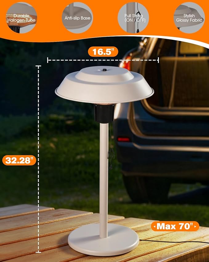 Electric Patio Outdoor Heater, 600W/900W/1500W Infrared Tabletop Heaters for Indoor Oudoor Use, IP55 Waterproof, Tip-over & Overheating Protection, Perfect for Garden, Balcony, Garage, Backyard