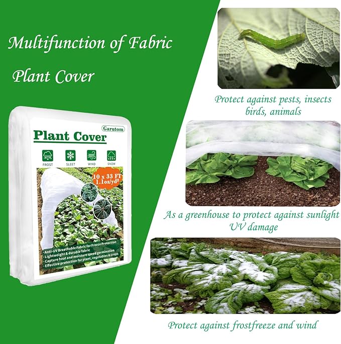 Plant Covers Freeze Protection 10ft x 33ft 1.1 oz Frost Cloth Plant Freeze Protection, Frost Blankets for Outdoor Plants Winter or Floating Row Covers Shade Cloth for Gardens, Vegetables