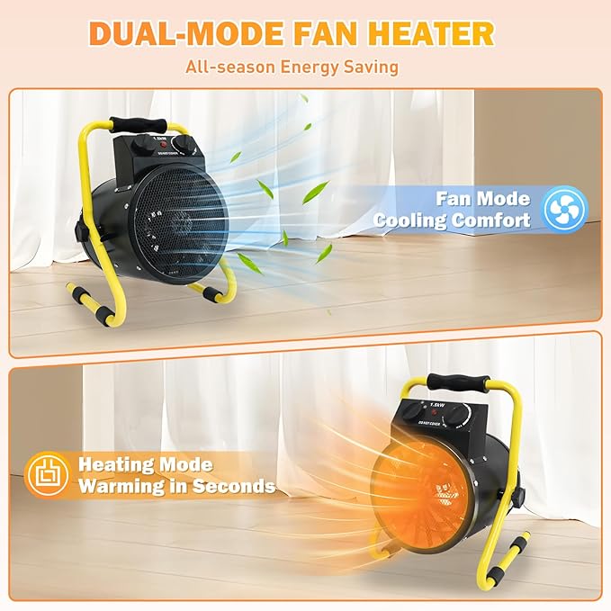COOS BAY 1500W Outdoor Space Heater with Thermostat, Electric Greenhouse Heater for Grow Tent, Garage, RV, Shed, Radiant Heat, IPX4 Water-Resistant, Overheat Protection, 2 Pack, Black