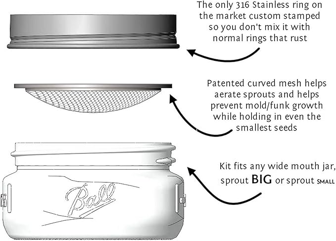 Organic Broccoli Sprout Growing Kit β Includes 316 Stainless Steel Lid, Stand, and Non-GMO Seeds β Complete Kit by Handy Pantry & Trellis + Co
