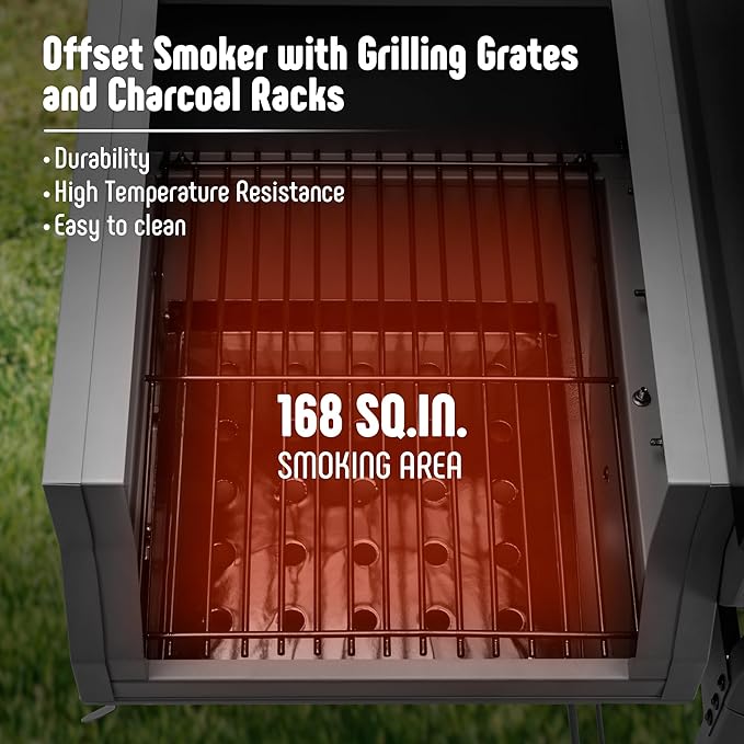 BBQ Charcoal Grill with Offset Smoker Grill and Side Table, 30-In Heavy-Duty Outdoor BBQ Grill with 832 Sq. In. Cooking Space for Outdoor Barbecue in Backyard, Patio and Parties, Black