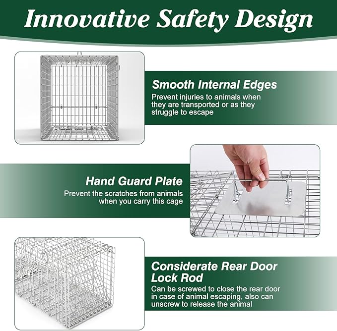 Humane Animal Trap, 30.5"x11.8"x11" Foldable Large Live Cage Traps for for Raccoons Beavers Groundhogs Foxes Armadillos and Other Live Animals, Easy to Catch and Release, Work for Indoor Outdoor