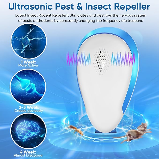 2025 Upgraded Rodent Repellent Indoor, 6 Pack Mouse Repeller Roach Traps Indoor for Home Mouse Repellent Ultrasonic Plug in Bat Deterrent Devices for Ants, Spiders, Squirrel Bats Safe for Humans