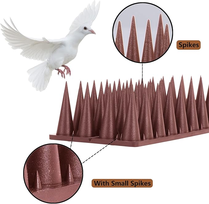 Bird Spikes, 20 Packs Bird Deterrent, Raccoon and Squirrel Deterrent, for Outdoor Repelling Birds and Reptiles, Squirrel Spikes for Fences and Roofs to Keep Birds Away(Brown)