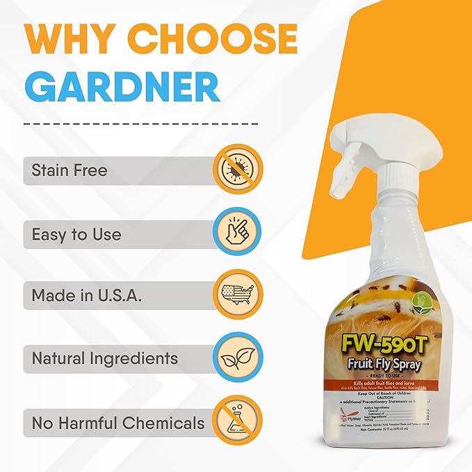 Gardner - Fruit Fly Spray for Gnats, Bugs, Fleas, Ticks, Mites, Wasps - Pet Friendly All Natural Bug Spray for Home - Gnat Killer for Indoor Plants - Stain Free Flying Insect Spray