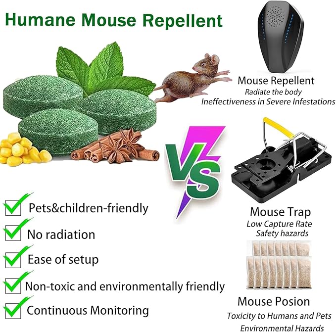 12 Pack Rodent Repellent Moth Balls–Peppermint Oil Spray for Rodents,Natural Mice Repellent Indoor,Safe for Family & Pets