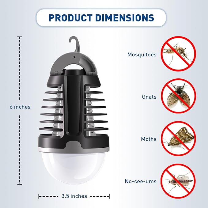 Portable Bug Zapper Outdoor Indoor, Electric Mosquito Fly Killer Lamp with Three Lighting Mode, USB Rechargeable Light Bulb Zapper for Camping, Home, Patio (3 Pack)
